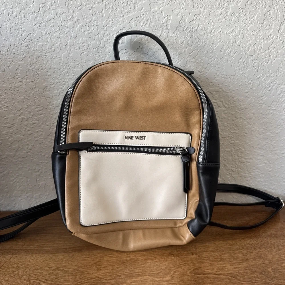 Nine West Color block Mini Backpack Beige, Black, & Cream